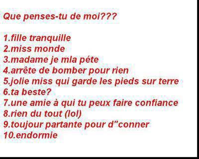 que penses-tu de moi?
